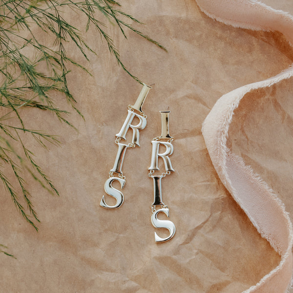 Iris Letters Statement Earrings – Rahya Jewelry Design