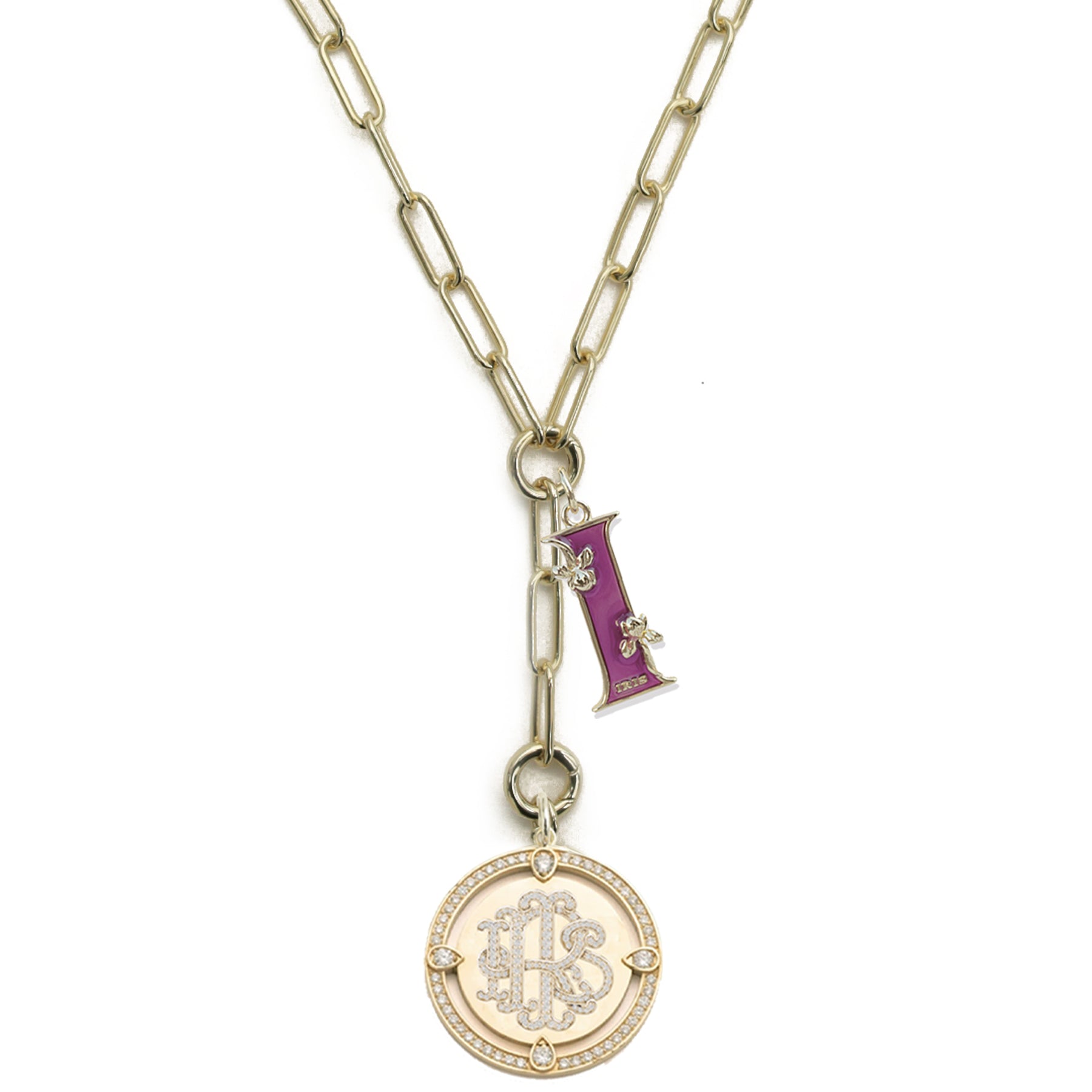 Iris Carondelet Necklace with Letter "I" & Monogram Medallion