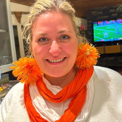 Orange & Light Gold Pom Pom Earrings