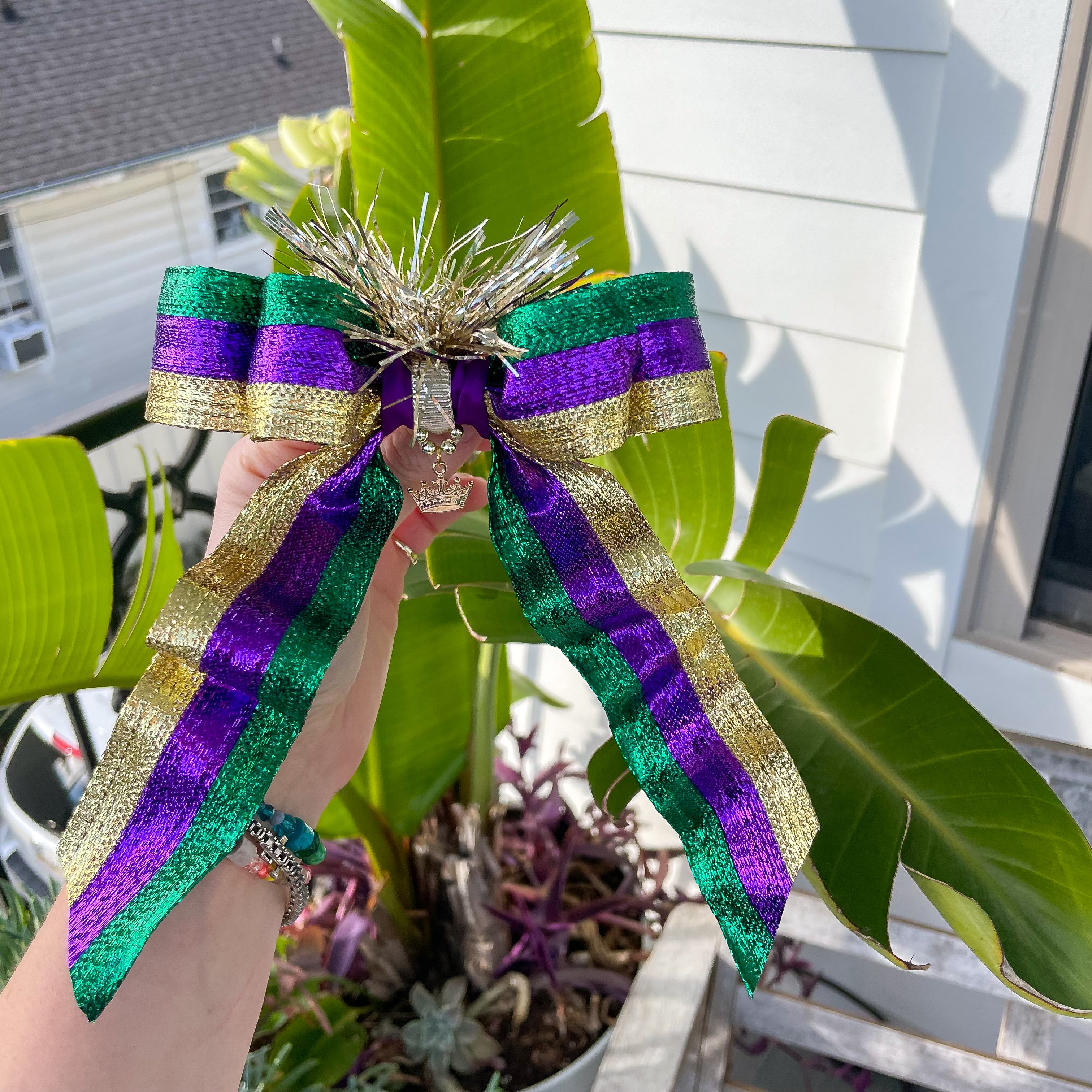 Small Double Mardi Gras Hair Bow