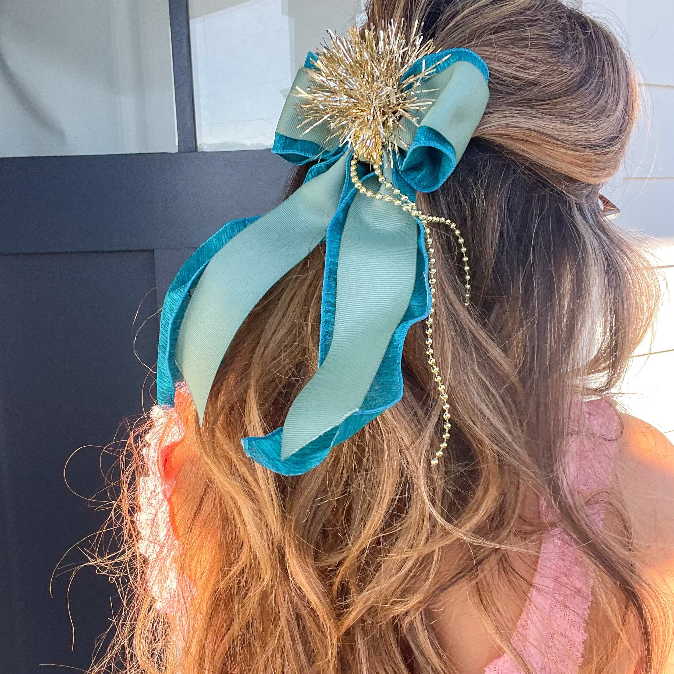 Blue & Gold Hair Bow