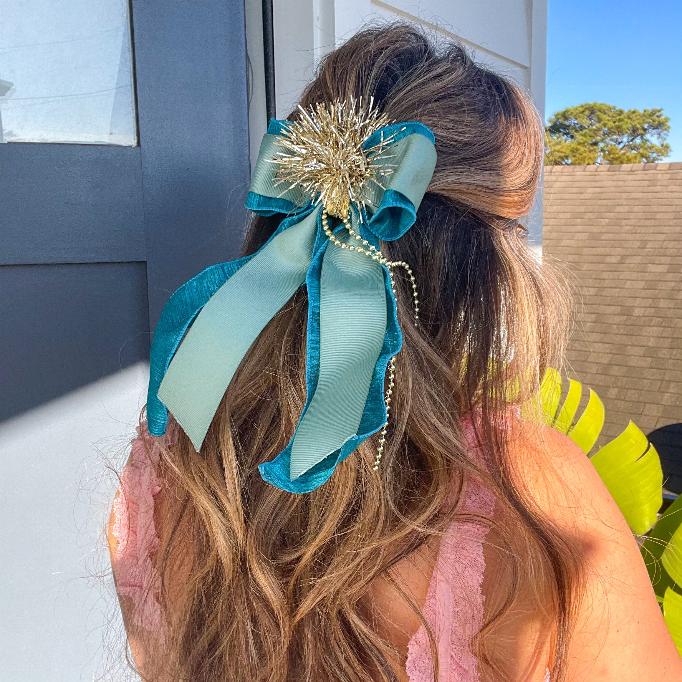 Blue & Gold Hair Bow