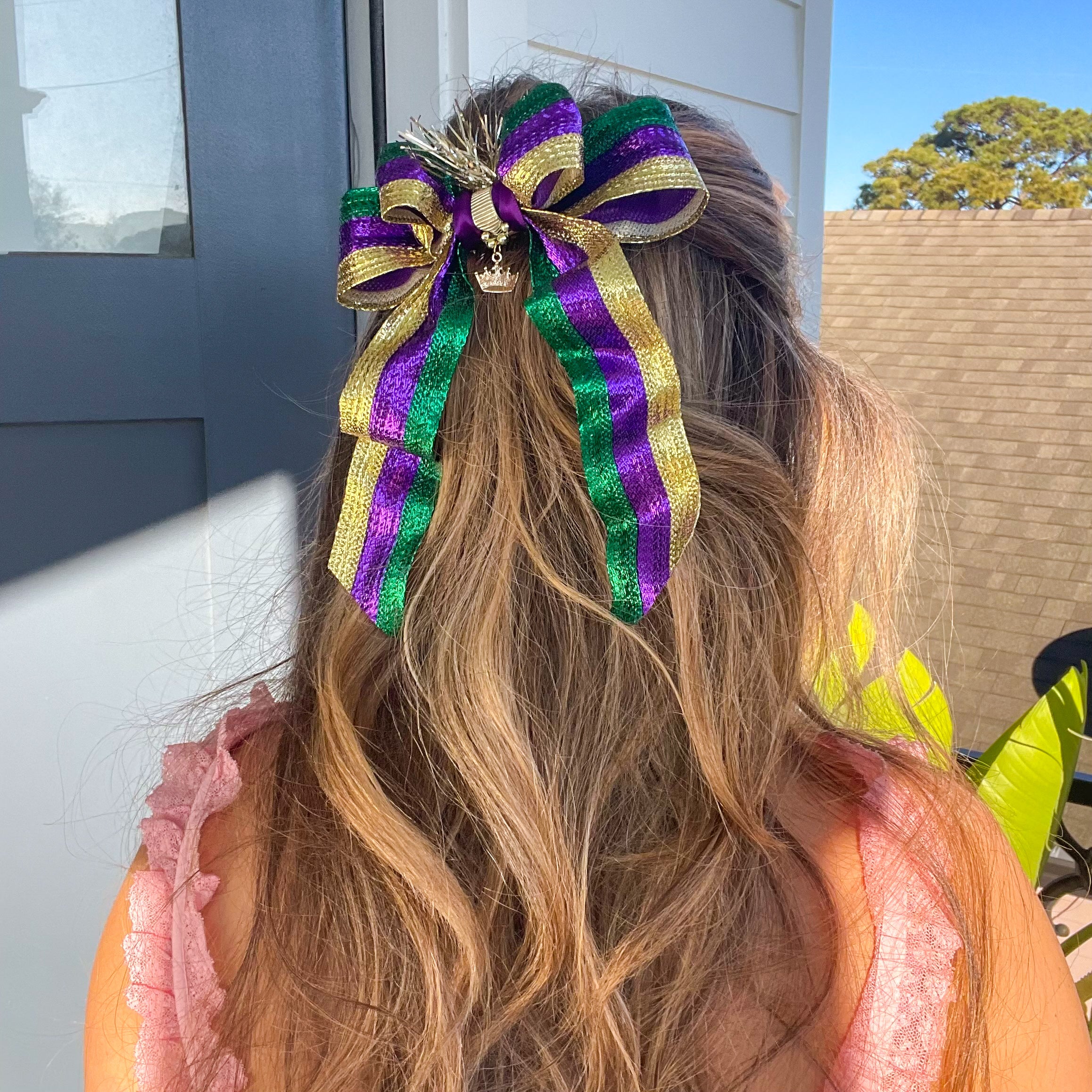 Small Double Mardi Gras Hair Bow