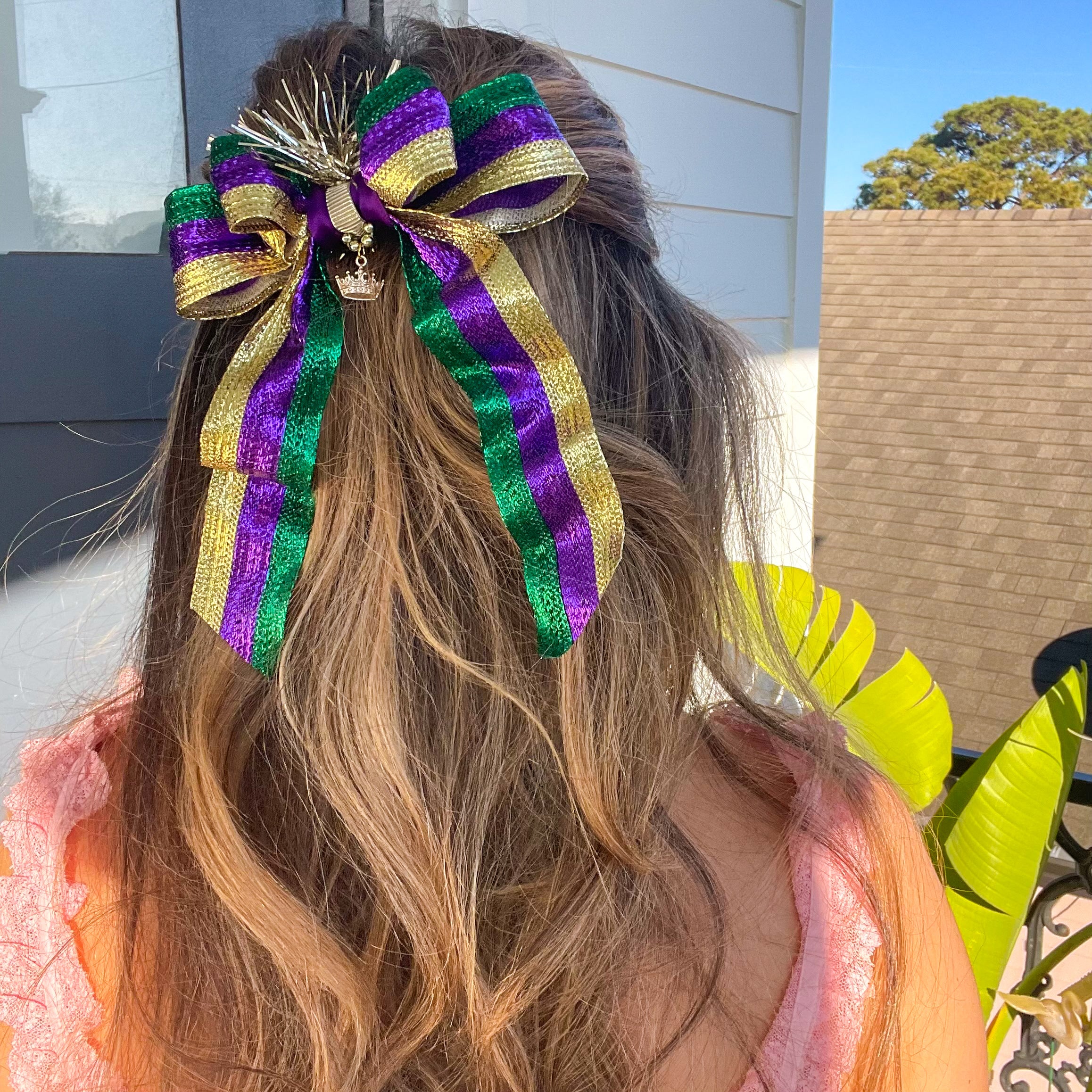 Small Double Mardi Gras Hair Bow