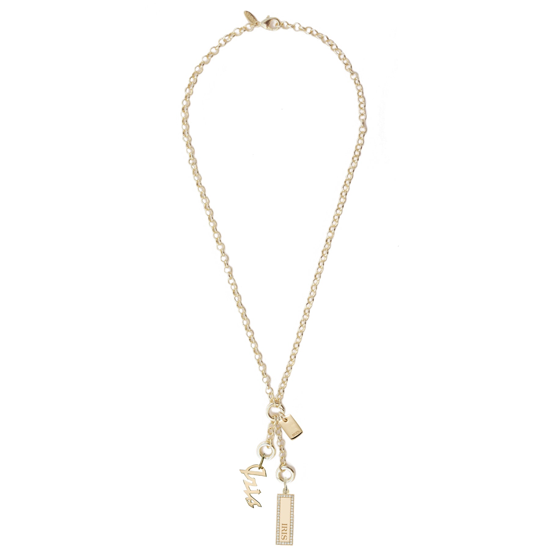 Iris Napoleon Necklace with Iris Script, Pave Tag & Iris Ingot