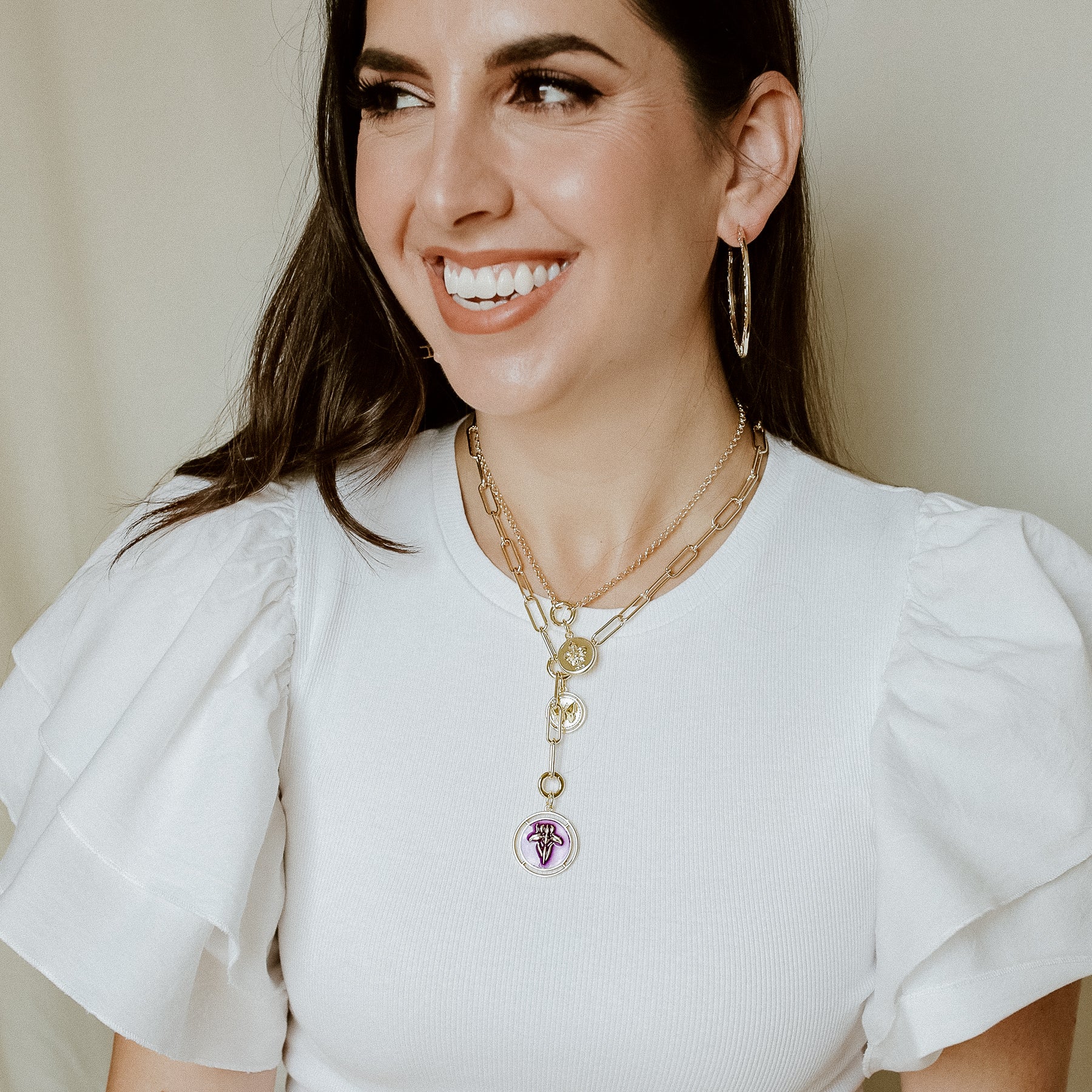 Iris Carondelet Necklace with Enameled Flower & Mini St. Charles Pendants